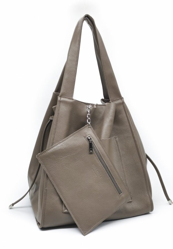 Vera Pelle Italy torebka shopper skóra naturalna beżowa taupe