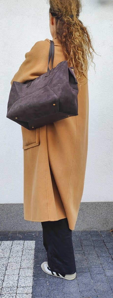 Torebka shopper zamszowa Vera Pelle skóra czekoladowa