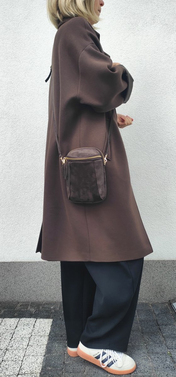 Listonoszka zamszowa rowerówka brązowa czekoladowa