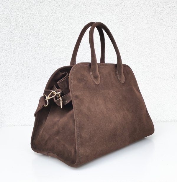 Zamszowa torebka kuferek skóra naturalna brązowa cynamonowa