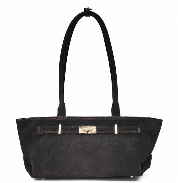 Modna torebka na długich uchwytach czekoladowa