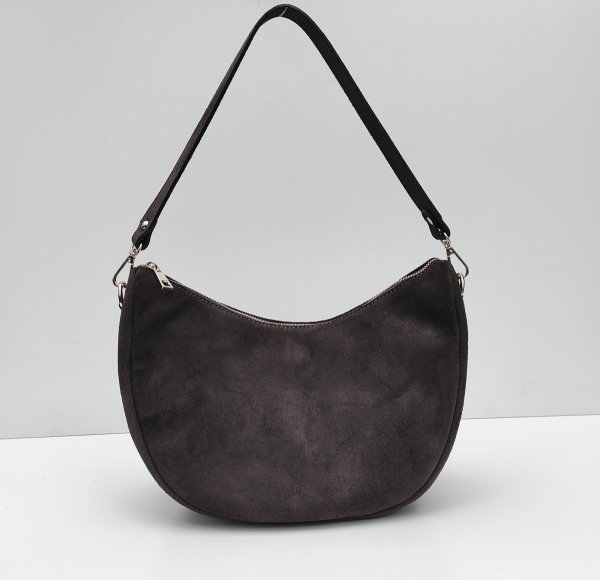 Zamszowa czekoladowa torebka worek listonoszka skóra naturalna vera pelle