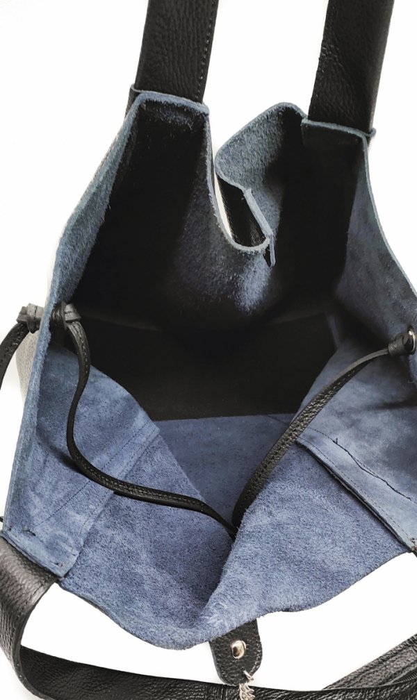 Vera Pelle Italy torebka shopper skóra naturalna czarny