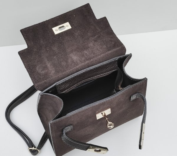 Modna zamszowa torebka skóra naturalna  Laura Biaggi brązowa czekoladowa espresso