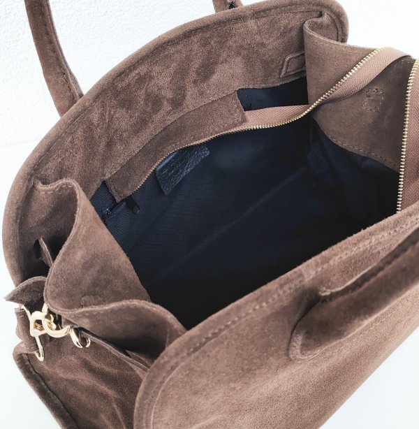 Zamszowa torebka kuferek skóra naturalna brązowa cynamonowa