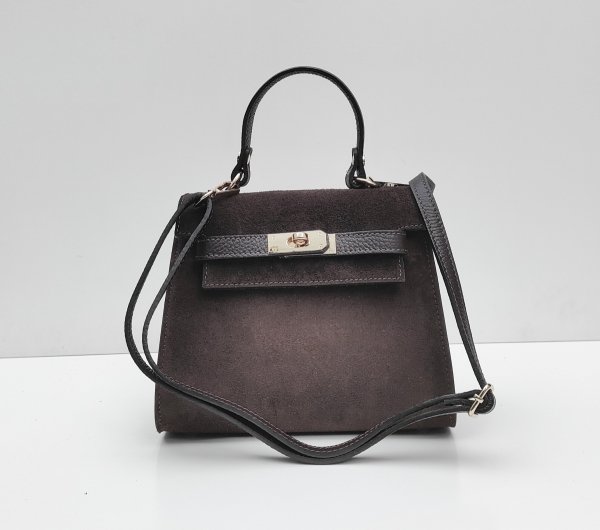 Modna zamszowa torebka skóra naturalna  Laura Biaggi brązowa czekoladowa espresso