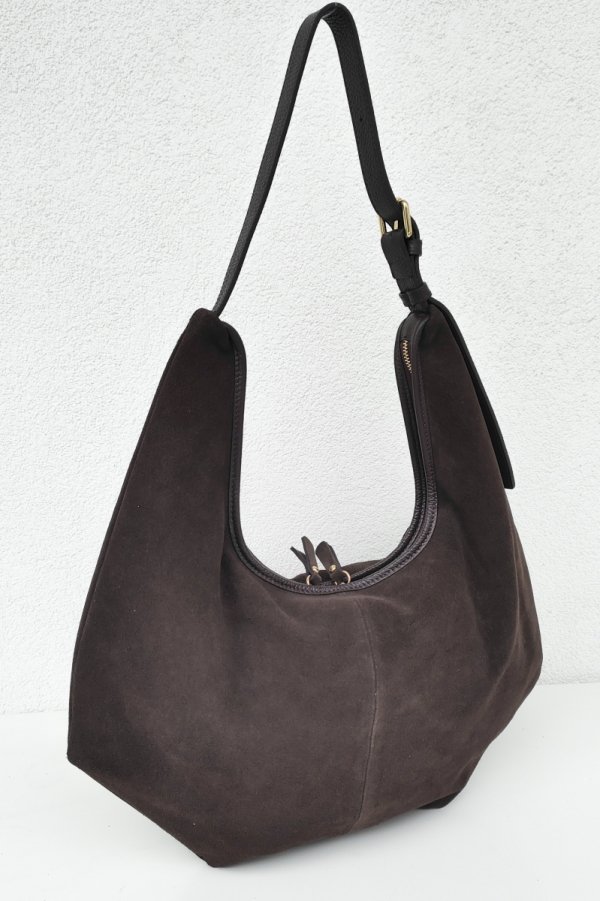 Zamszowy czekoladowy worek skóra naturalna Laura Biaggi