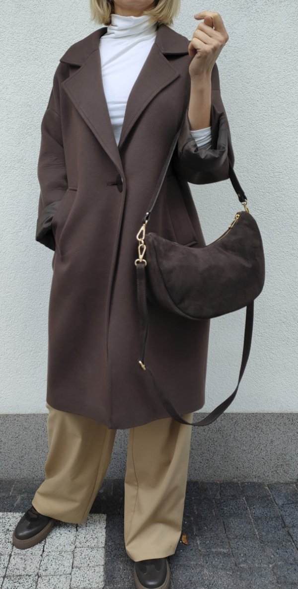 Zamszowa czekoladowa torebka worek listonoszka skóra naturalna vera pelle