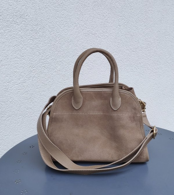 Zamszowa torebka kuferek skóra naturalna beżowa light taupe