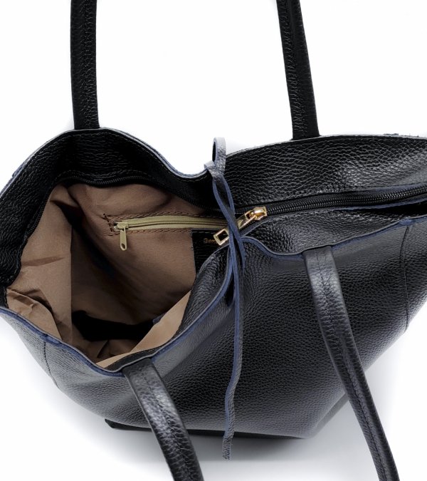 Vera Pelle torebka shopper skóra naturalna czarna Laura Biaggi