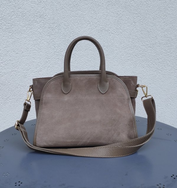 Zamszowa torebka kuferek skóra naturalna beżowa dark taupe