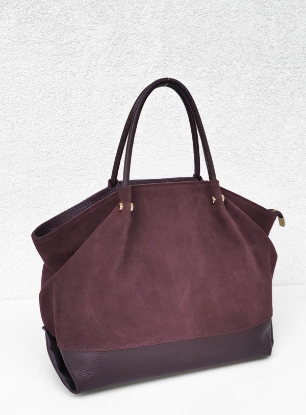 Zamszowy shopper torebka bordowa vera pelle