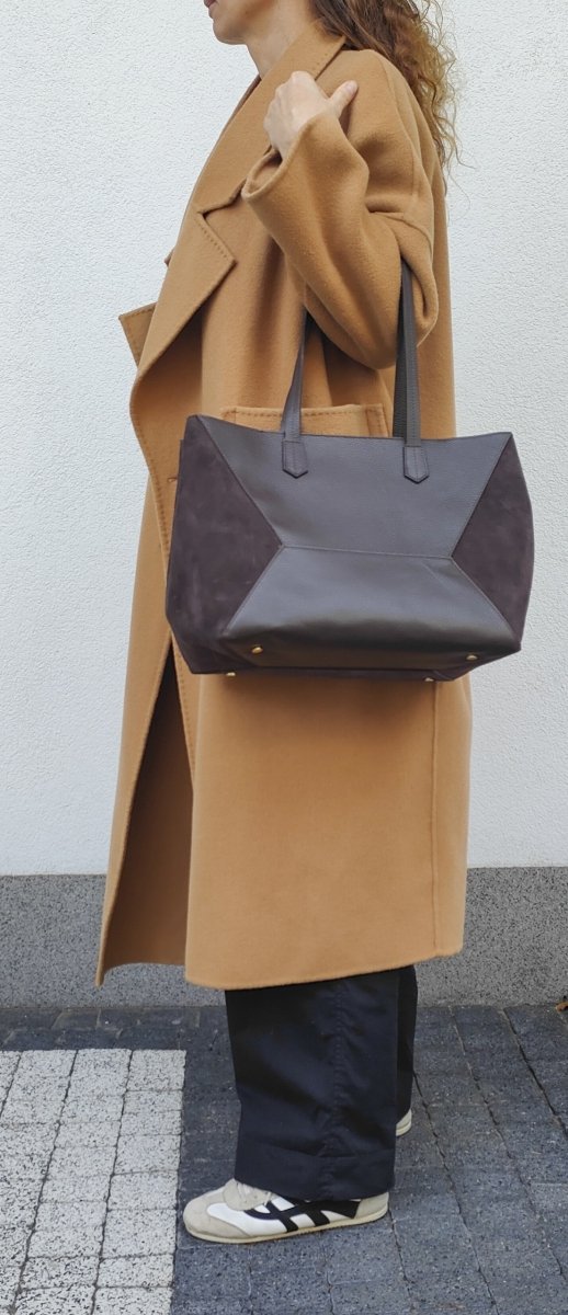 Torebka shopper zamszowa Vera Pelle skóra czekoladowa