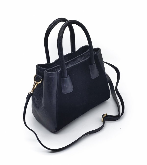 Mały kuferek crossbody torebka skóra zamsz czarna Laura Biaggi