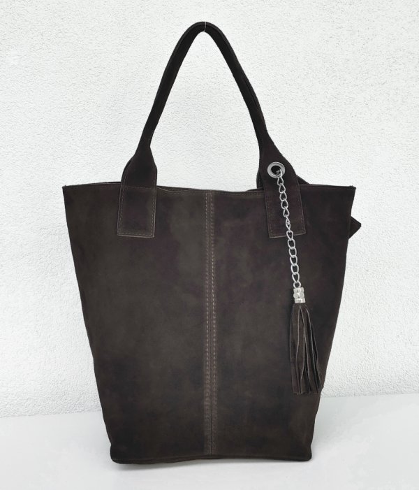 Czekoladowa zamszowa torebka croco