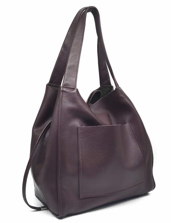 Vera Pelle Italy torebka shopper skóra naturalna bordo burgund