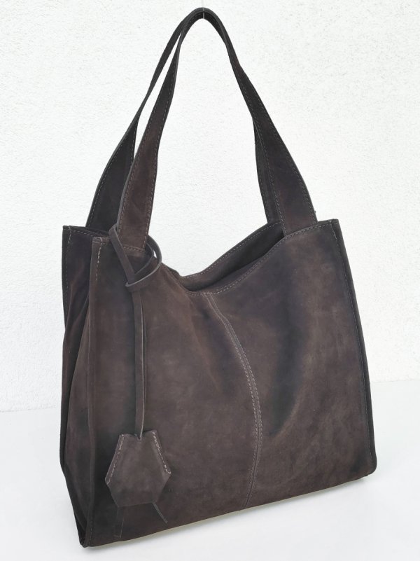 Torebka damska zamszowa Vera Pelle skóra brązowa