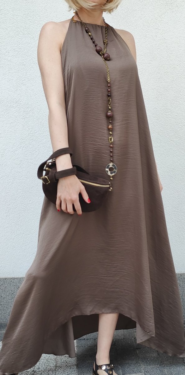 Zamszowa saszetka nerka Vera Pelle skóra naturalna brązowa ciemna czekolada