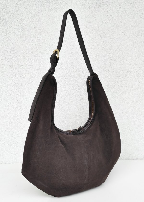 Zamszowy czekoladowy worek skóra naturalna Laura Biaggi