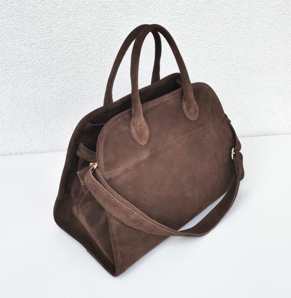 Zamszowa torebka kuferek skóra naturalna brązowa cynamonowa