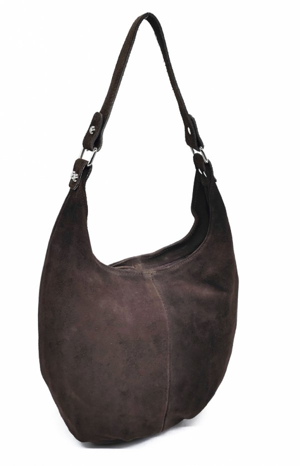 Zamszowy brązowy czekoladowy worek skóra naturalna vera pele