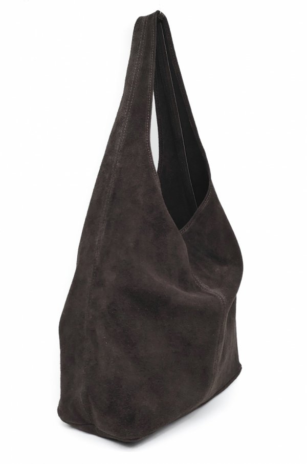 Zamszowy modny worek skóra naturalna vera pelle brązowa czekoladowa