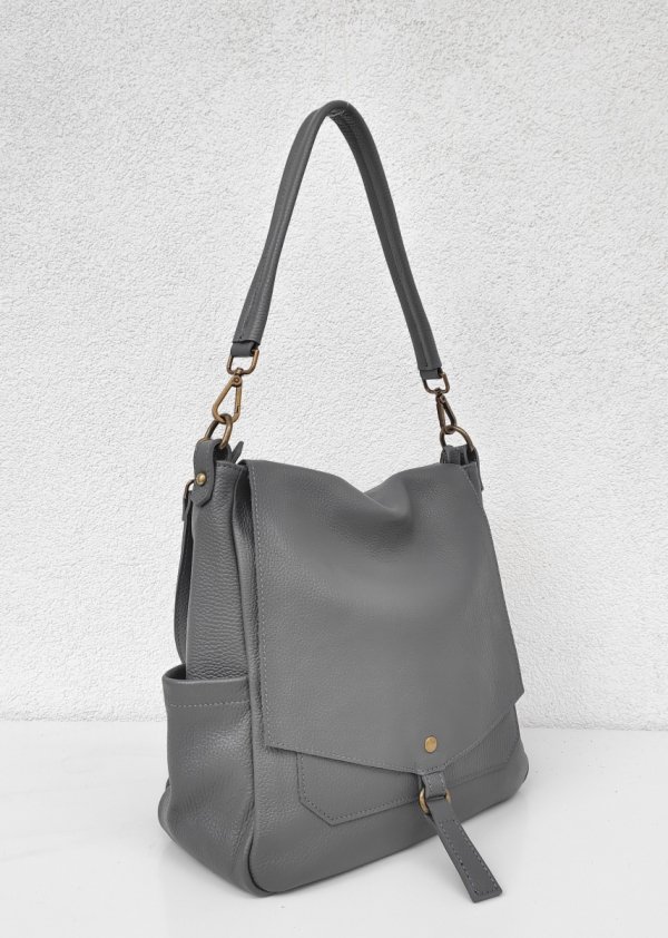 Torebka worek listonoszka szara Vera Pelle