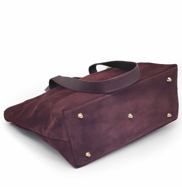 Torebka shopper zamszowa Vera Pelle skóra bordowa Laura Biaggi