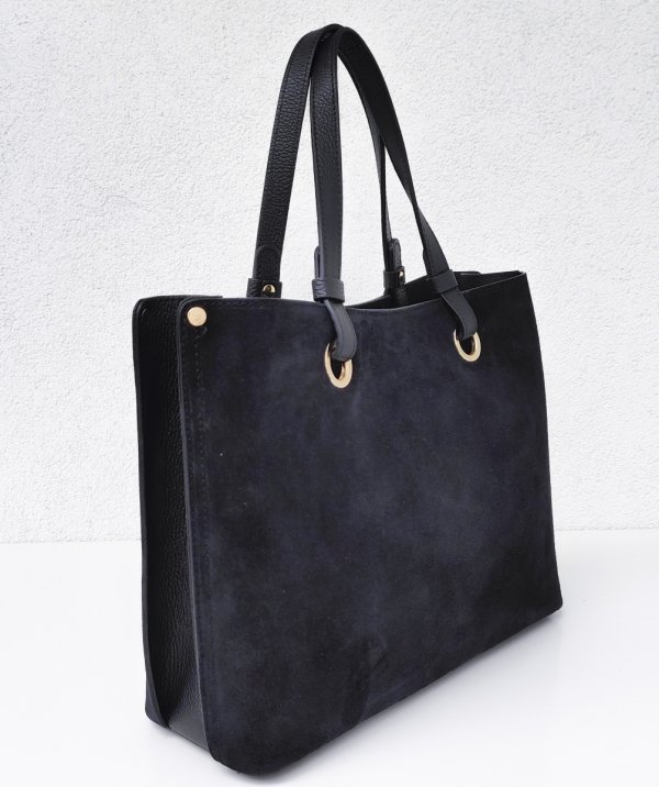 Klasyczna modna torebka aktówka zamszowa czarna