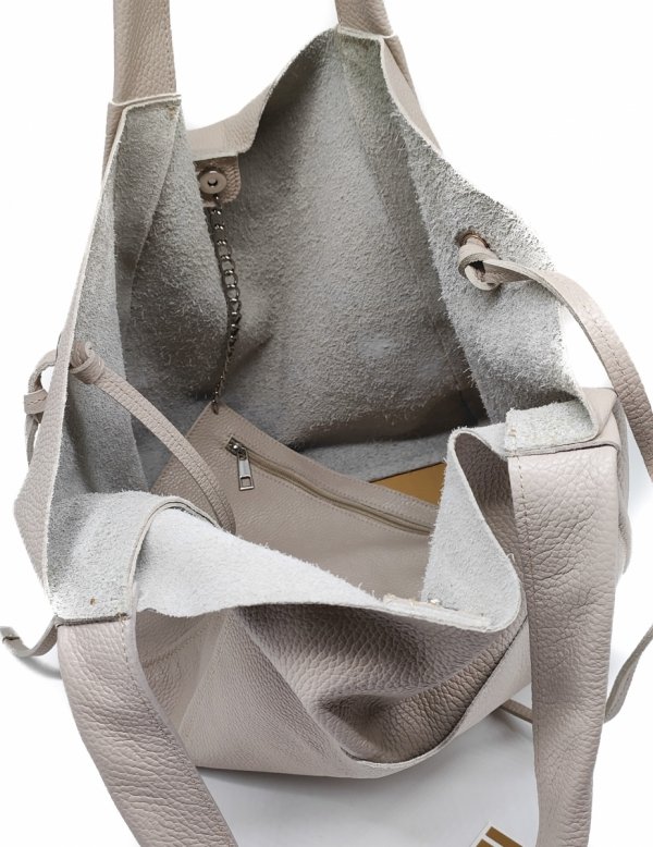 Vera Pelle Italy torebka shopper skóra naturalna beżowa Laura Biaggi