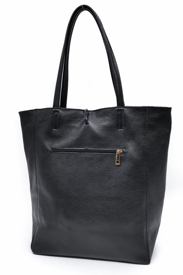 Vera Pelle torebka shopper skóra naturalna czarna Laura Biaggi