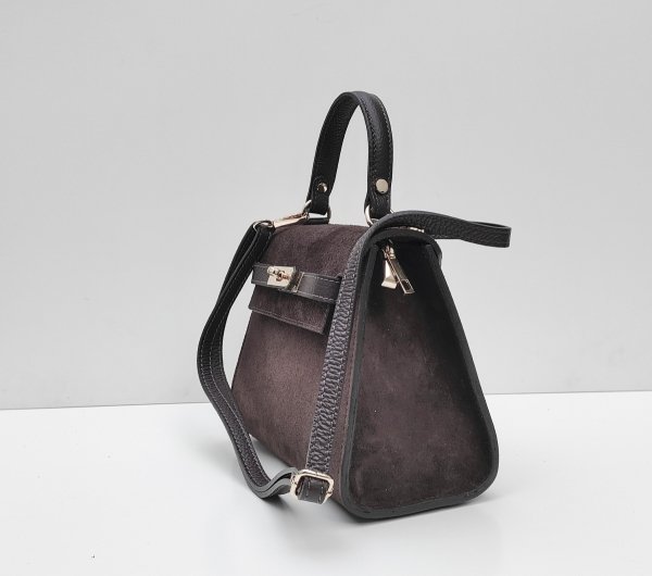 Modna zamszowa torebka skóra naturalna  Laura Biaggi brązowa czekoladowa espresso