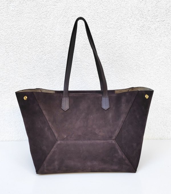 Torebka shopper zamszowa Vera Pelle skóra czekoladowa