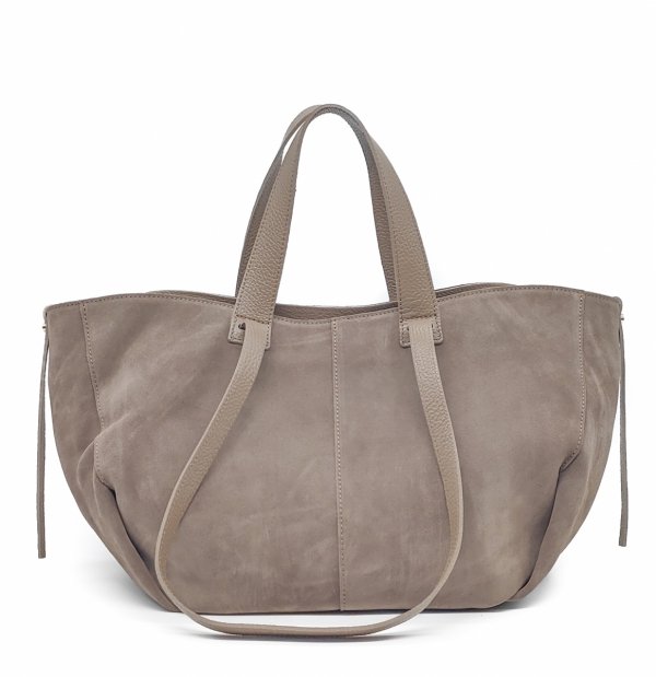 Torebka shopper zamszowa Vera Pelle skóra beżowa taupe