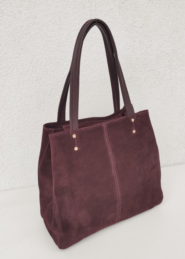Zamszowa bordowa torebka shopper