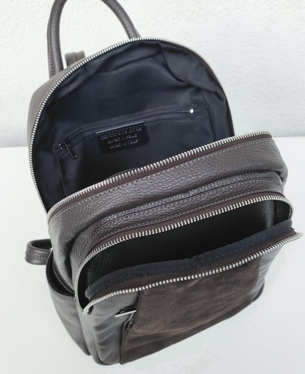 Brązowy ciemno czekoladowy Plecak skóra naturalna zamsz Vera Pelle