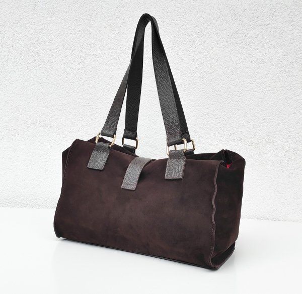 Torebka shopper zamszowa Vera Pelle skóra czekoladowa