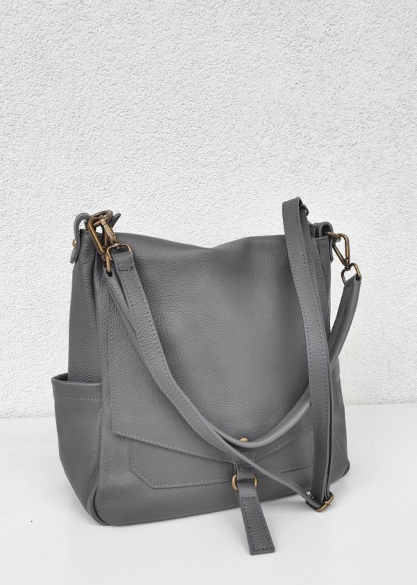 Torebka worek listonoszka szara Vera Pelle