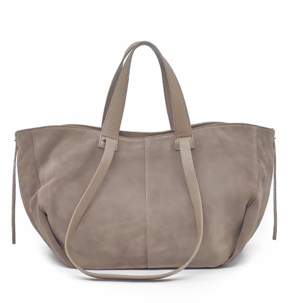 Torebka shopper zamszowa Vera Pelle skóra beżowa taupe