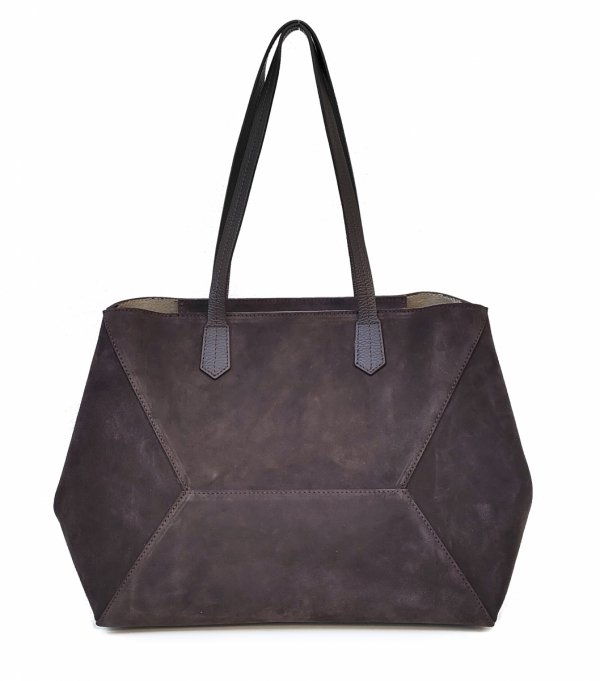 Torebka shopper zamszowa Vera Pelle skóra czekoladowa