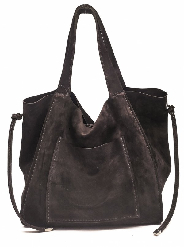 Zamszowa torebka shopper skóra naturalna brązowa czekoladowa
