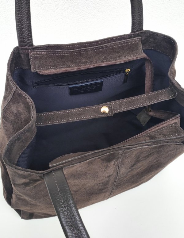 Zamszowy czekoladowy torebka shopper skóra