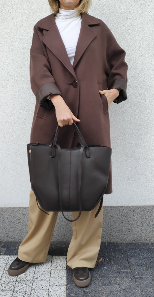 Torebka shopper Vera Pelle skóra brązowa czekoladowa