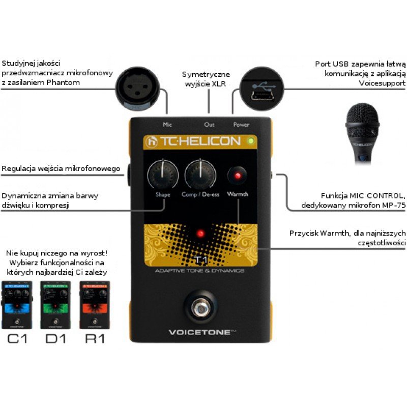TC-Helicon T1 アダプティブトーンプロセッサー TC Helicon VoiceTone T1 Adaptive Tone & Dynamics procesor