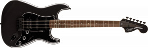Squier FSR Affinity Series Stratocaster HSS Laurel Fingerboard Black Pickguard Black Hardware Matching Headstock Metallic Black