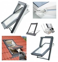 Dachfenster OPTILIGHT TLP 94x118 Kunststofffenster Schwingfenster Wohndachfenster THERMO mit 2-fach Verglasung Uw=1,3 W/m²K. PVC Profile in Weiß PVC mit Untenbedienung 