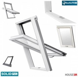Dachfenster RoofLITE+ SOLID PVC APY B900 Schwingfenster Kunststoff-fenster PVC Profile in Weiß, Wohndachfenster THERMO Uw= 1,3 mit 2-fach Verglasung mit Untenbedienung (Boden-Griff) RAL 7043