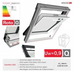 Dachfenster Roto Q43C K200 Fenster mit Comfort Dreifach-Verglasungspaket, vorgespanntes und laminiertes Glas, Uw = 0,9, Kunststoff, Thermoblock WD