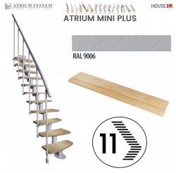 Mittelholmtreppen modular Systemtreppen ATRIUM MINI PLUS 9006 Weißaluminium 11 Stufen Natürliche Buche mit einem zusätzlichen Geländer modular Systemtreppen Geschosshöhe: 222 - 300 cm Anzahl Steigungen: 11 Stk. 