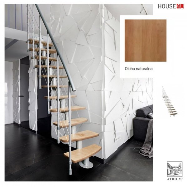 Treppen Atrium Mini Weißaluminium 11 Stufen Natürliche Erle modular Systemtreppen